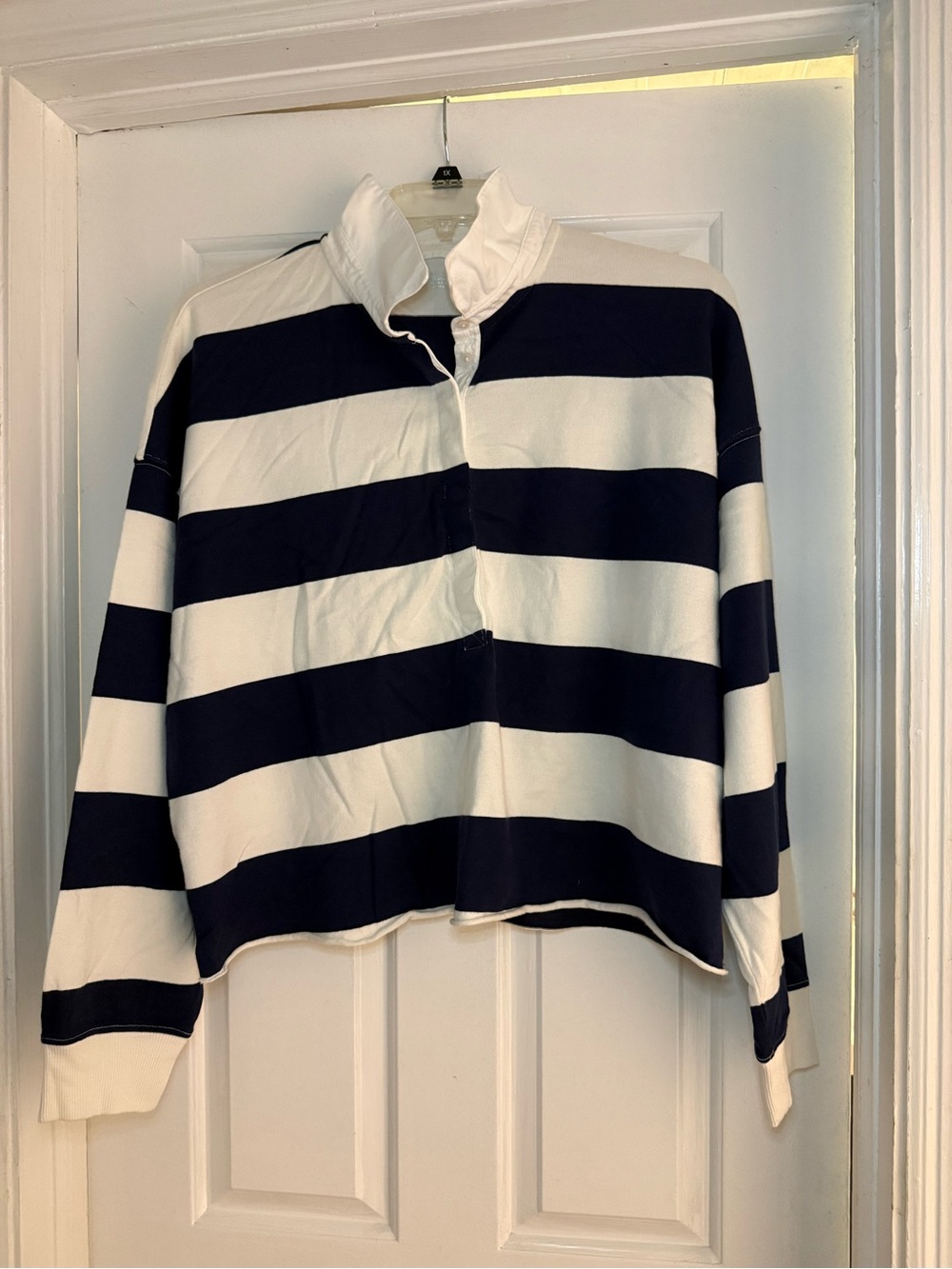 aerie Navy and White Striped Rugby Pullover